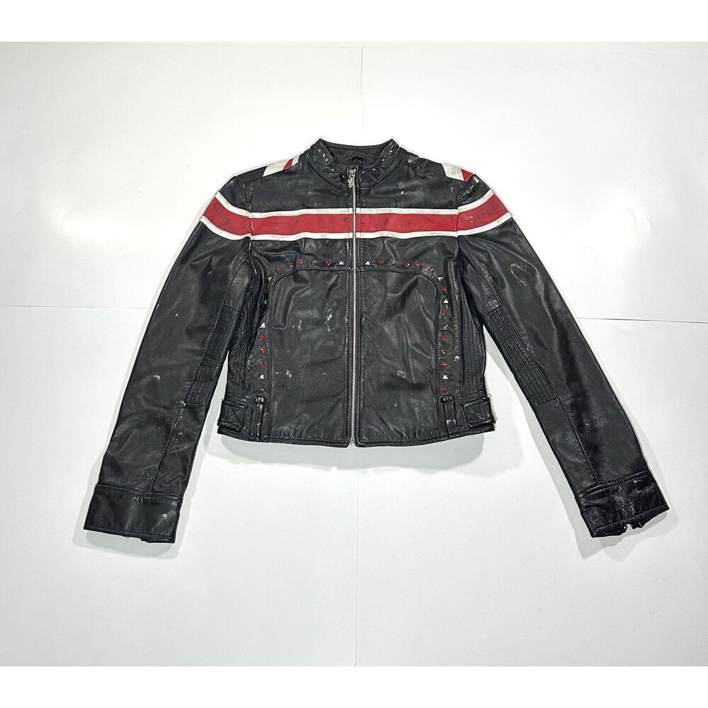 Wilson’s Leather Def Leppard Jacket Women’s Medium Studded Distressed Black Zip